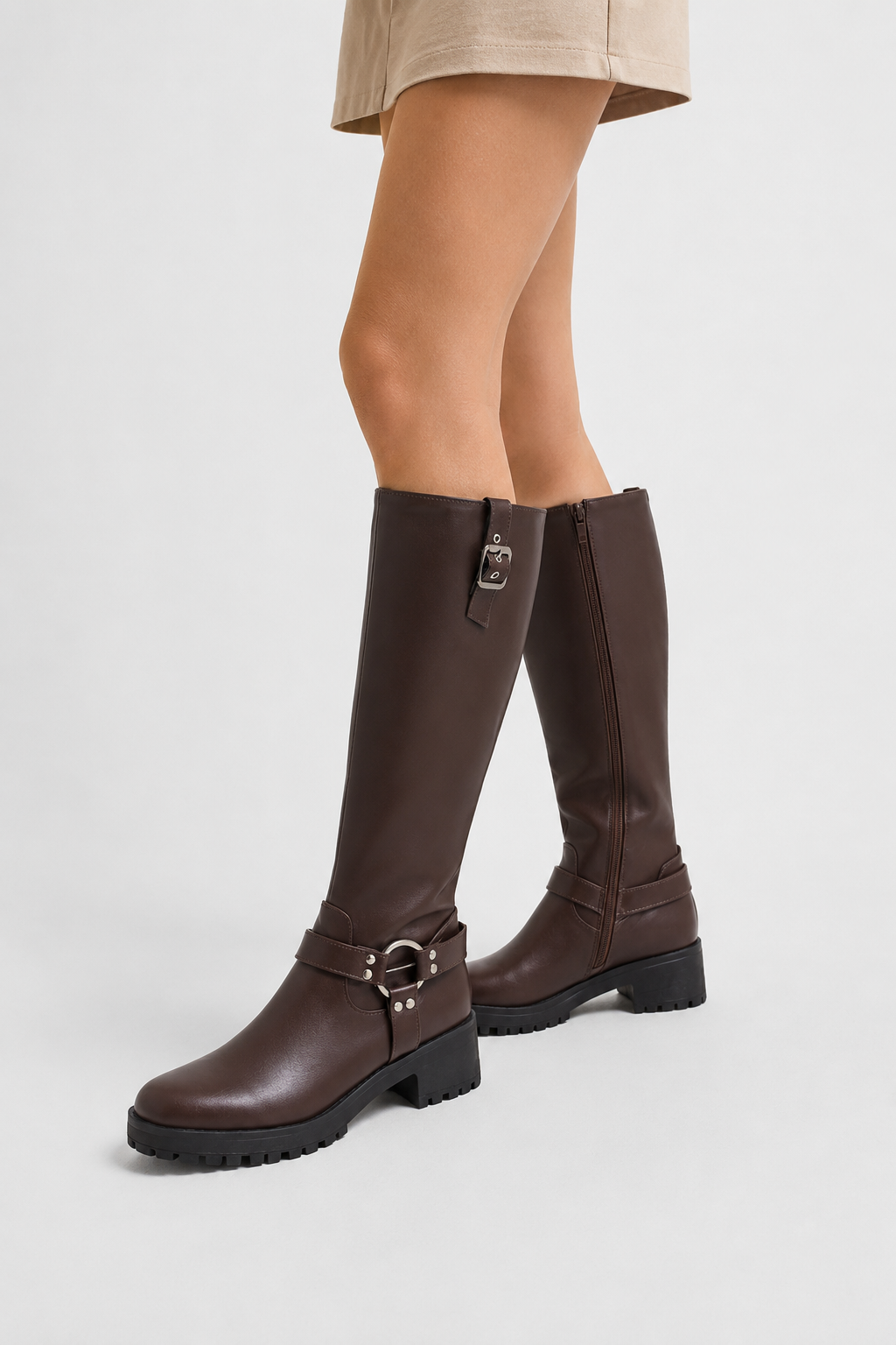 Knee High Buckle Biker Boots