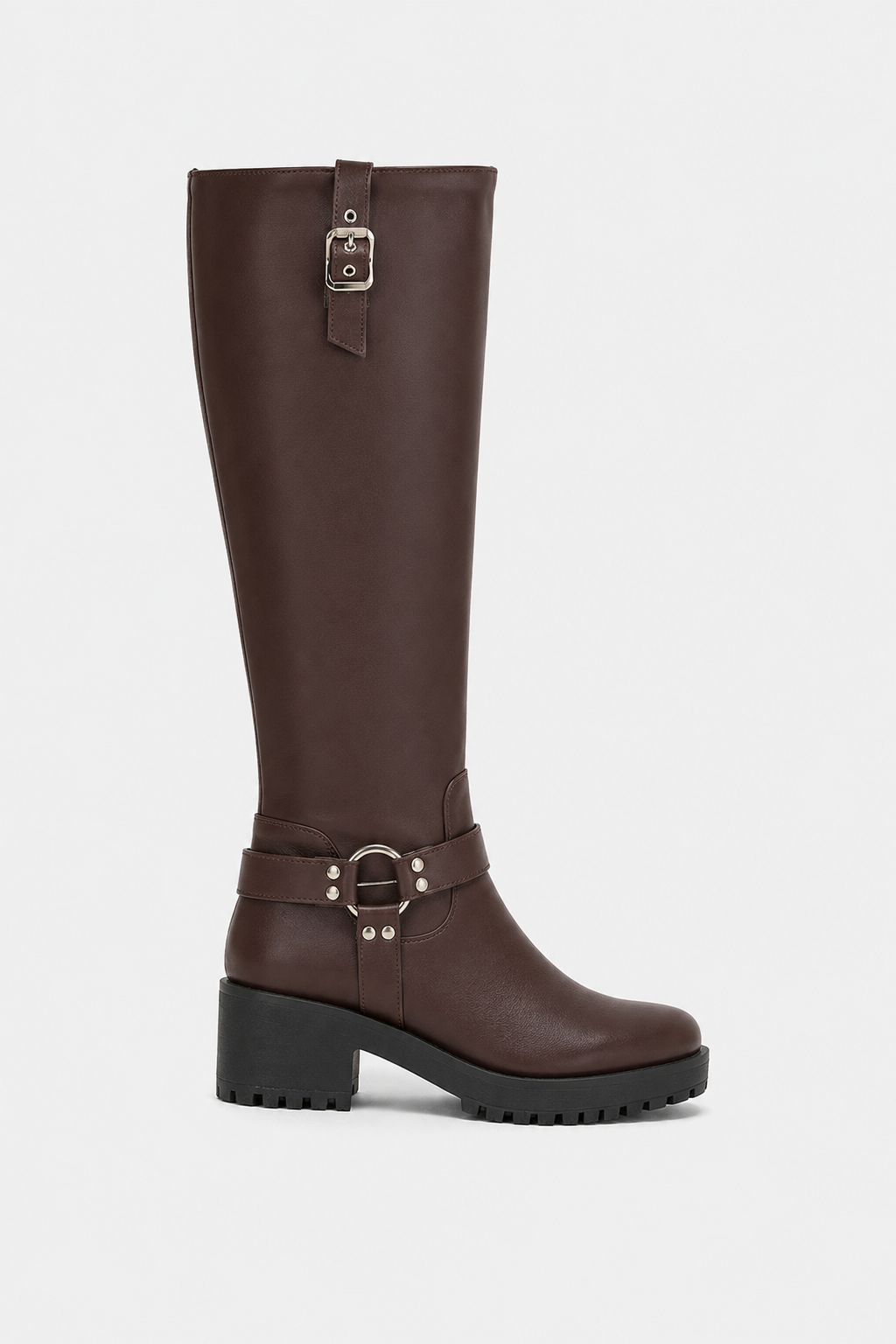 Knee High Buckle Biker Boots