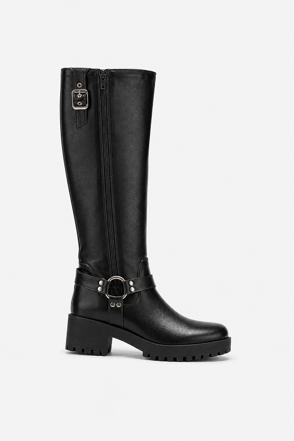 Knee High Buckle Biker Boots