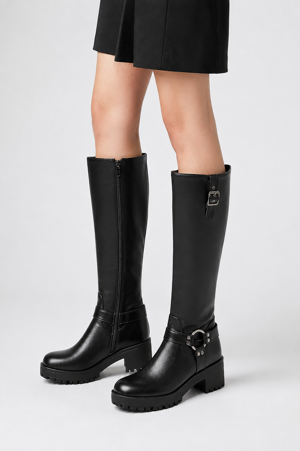 Knee High Buckle Biker Boots