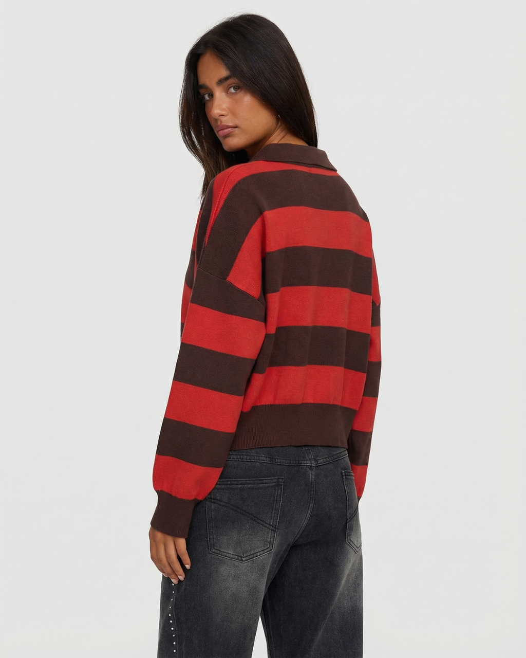 Striped Cropped Crew Neck Sweater