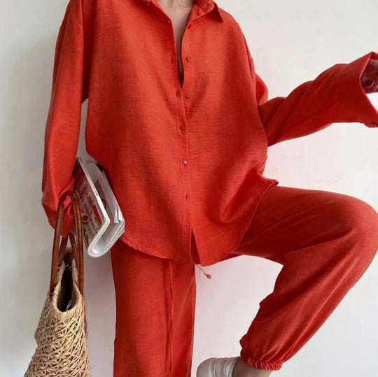 Women's Two-Piece Set Straight Leg Trousers and Blouse