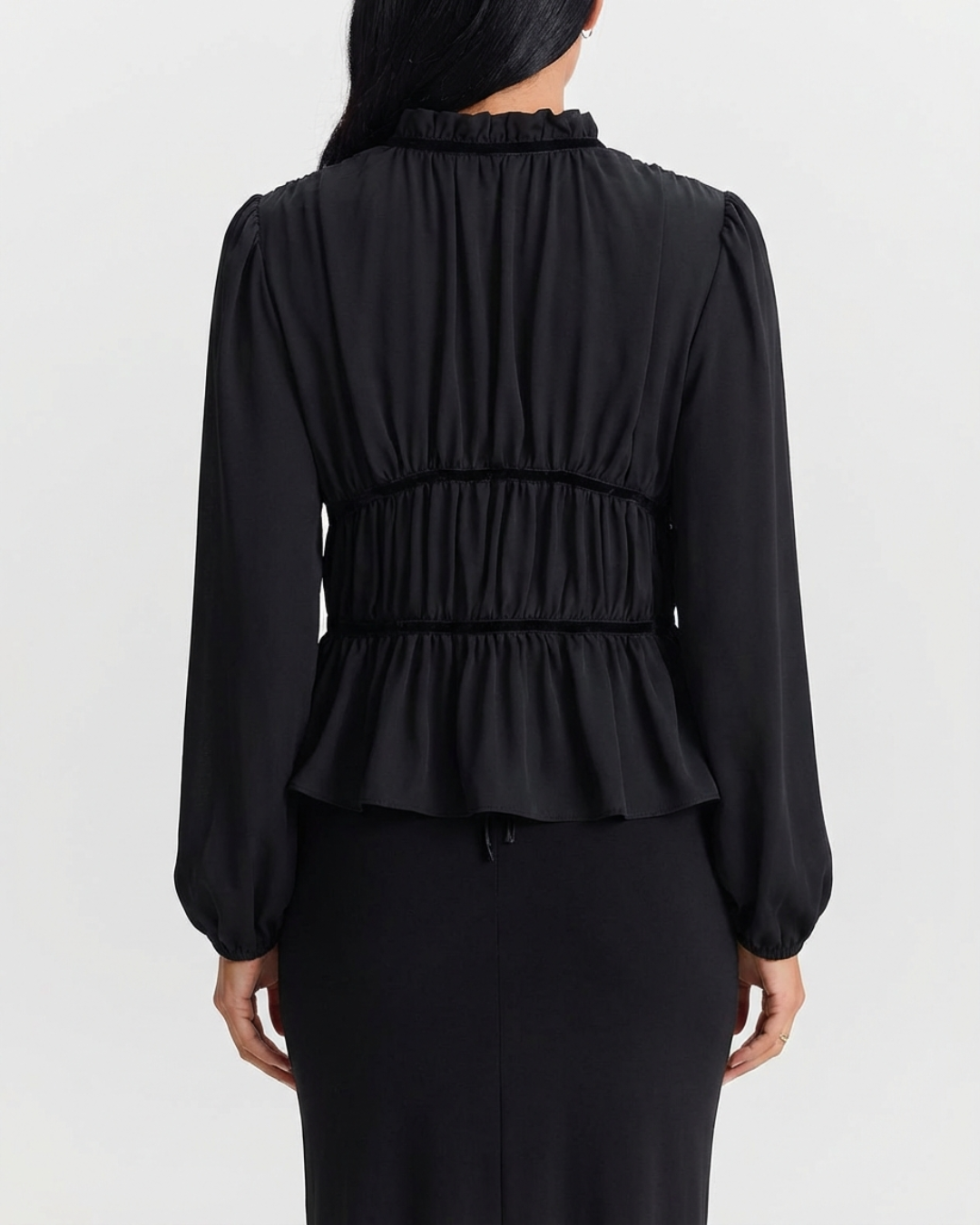 Pleated Waist High Neck Blouse