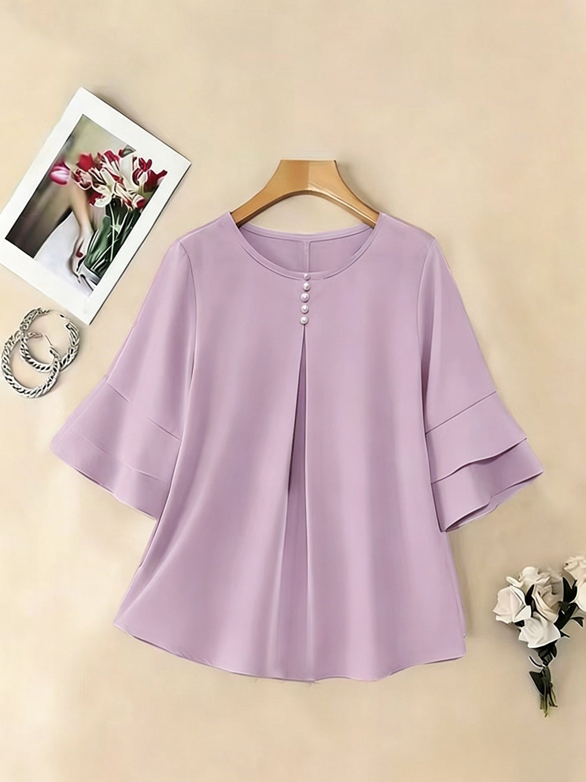 Softly Draped Ruffle-Sleeve Blouse