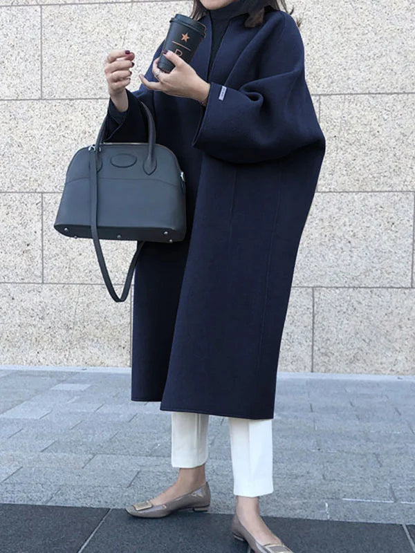 Women's Longline Wool-Blend Coat Open Front Relaxed Fit