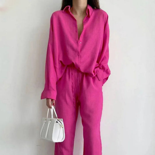 Women's Two-Piece Set Straight Leg Trousers and Blouse