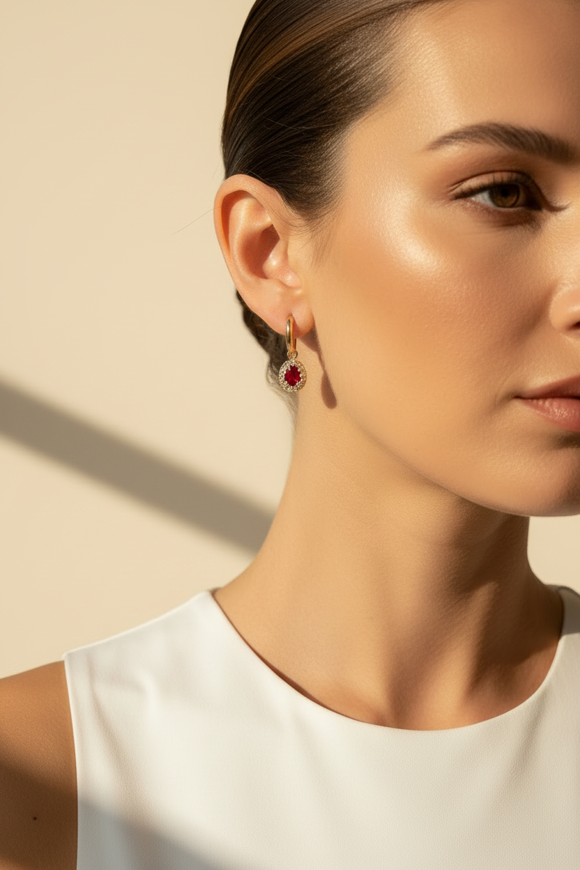 Teardrop Stone Hoop Earrings