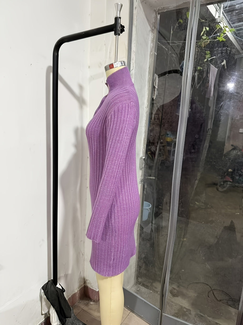 Ribbed V-Neck Knit Midi Dress