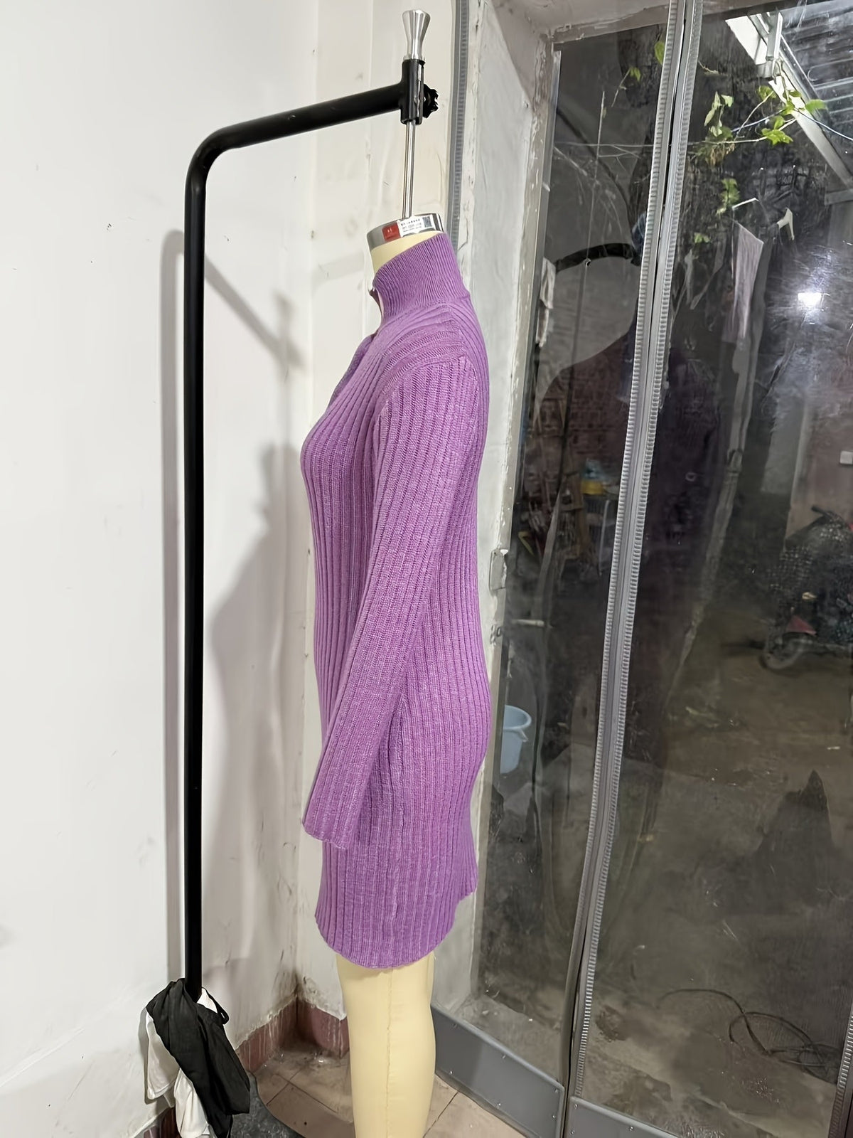 Ribbed V-Neck Knit Midi Dress
