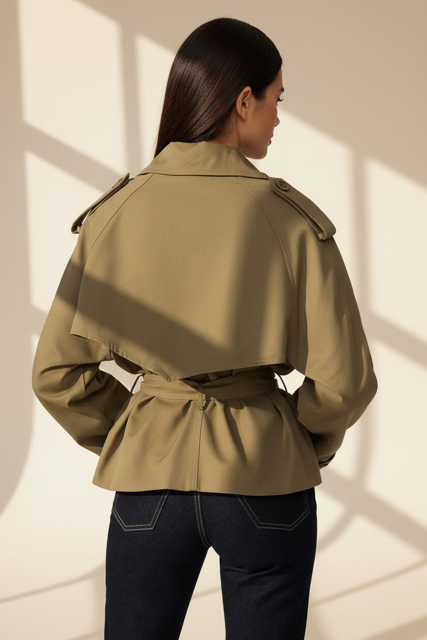 Cropped Belted Trench Coat