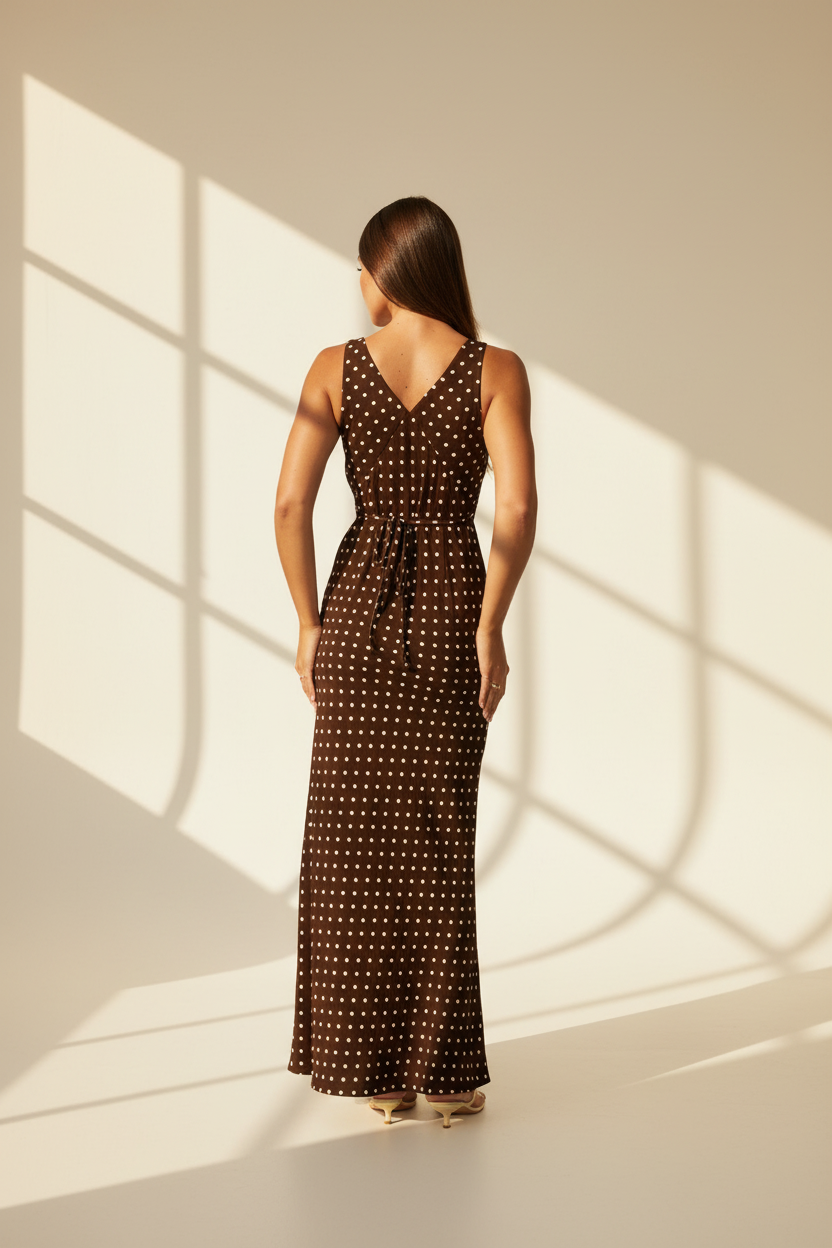 Tie Back Polka Dot Maxi Dress