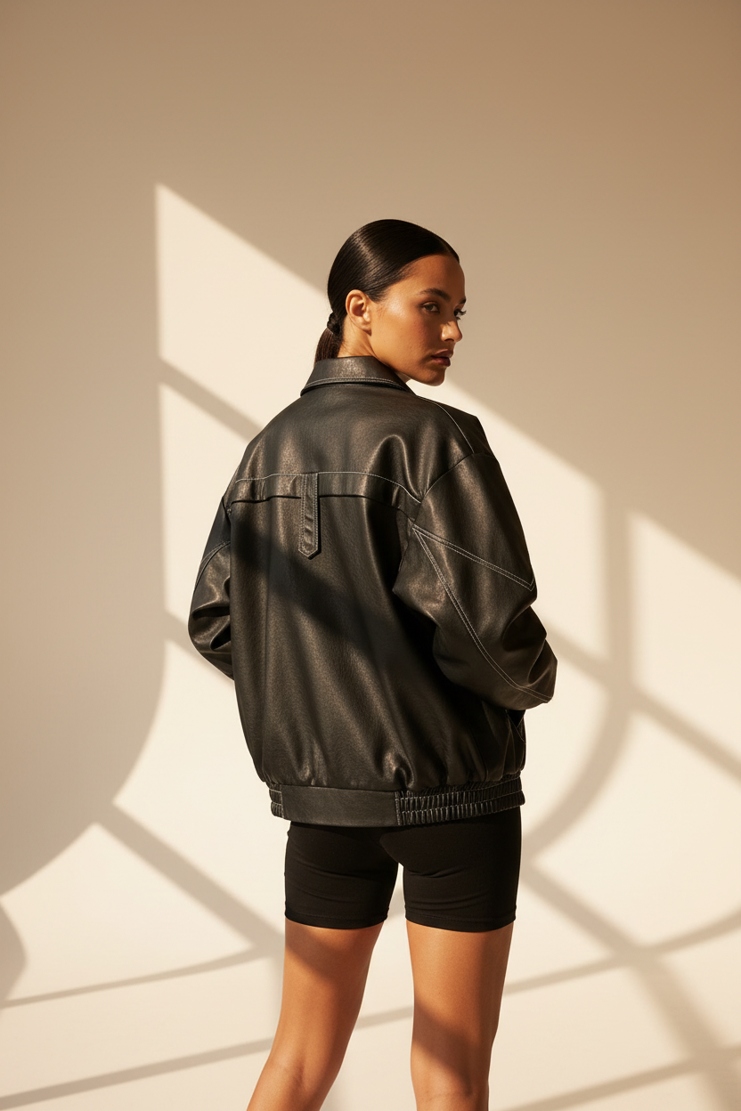 Oversized Faux Leather Bomber Jacket