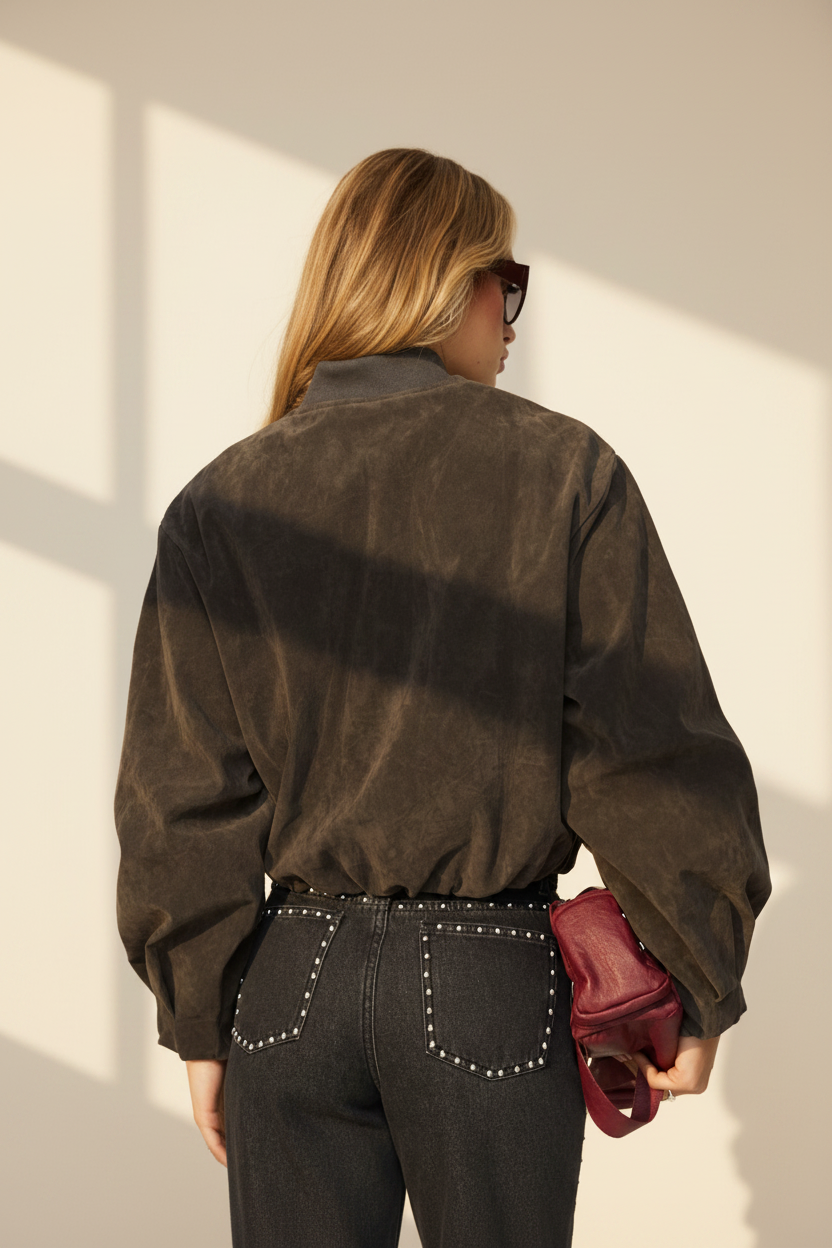 Faux Suede Bomber Jacket