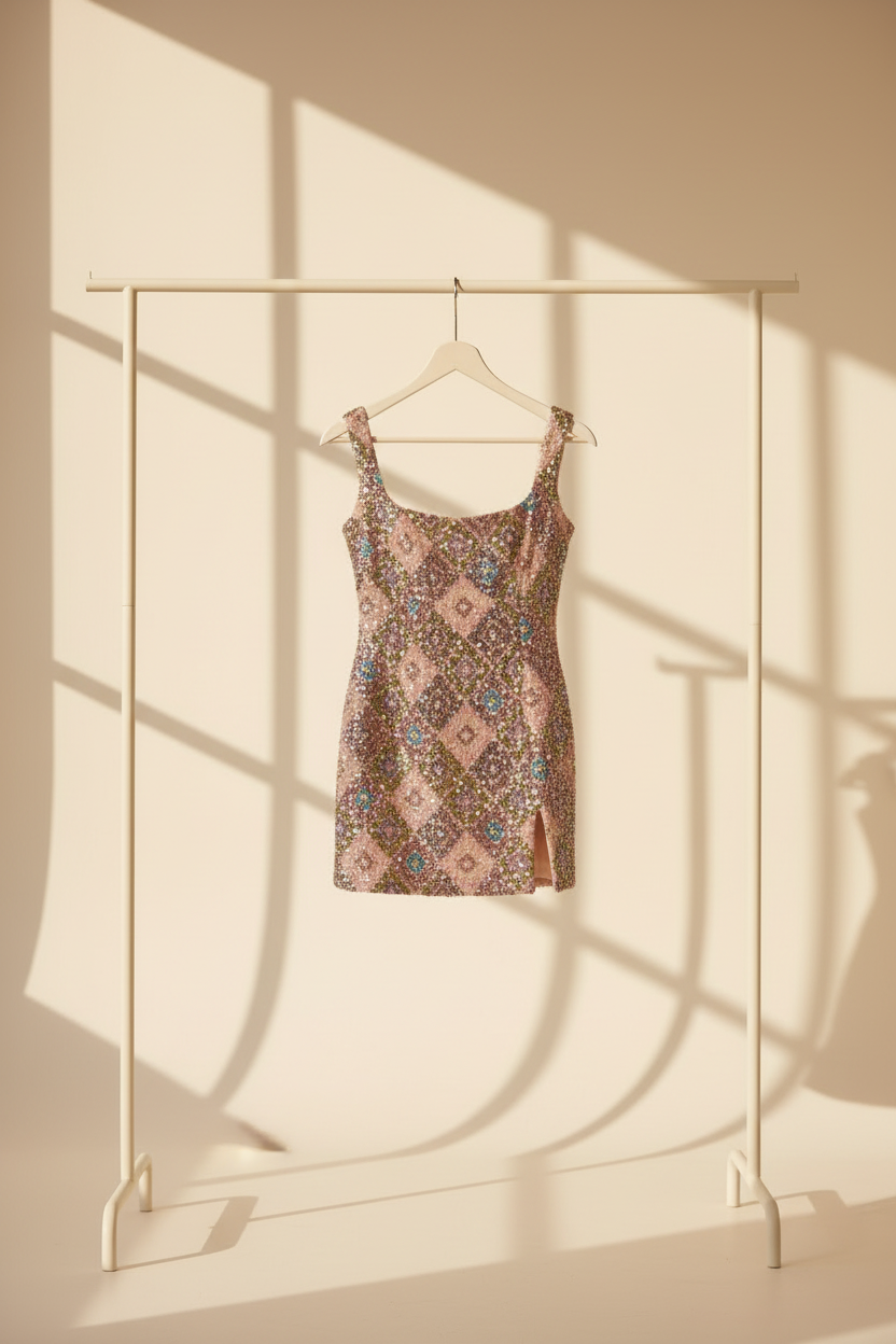 Square Neck Sequin Mini Dress