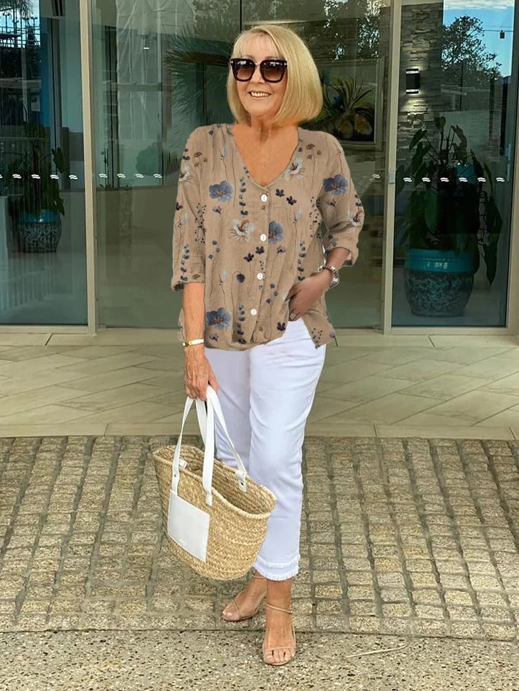 Elegant Floral Round Neck Blouse