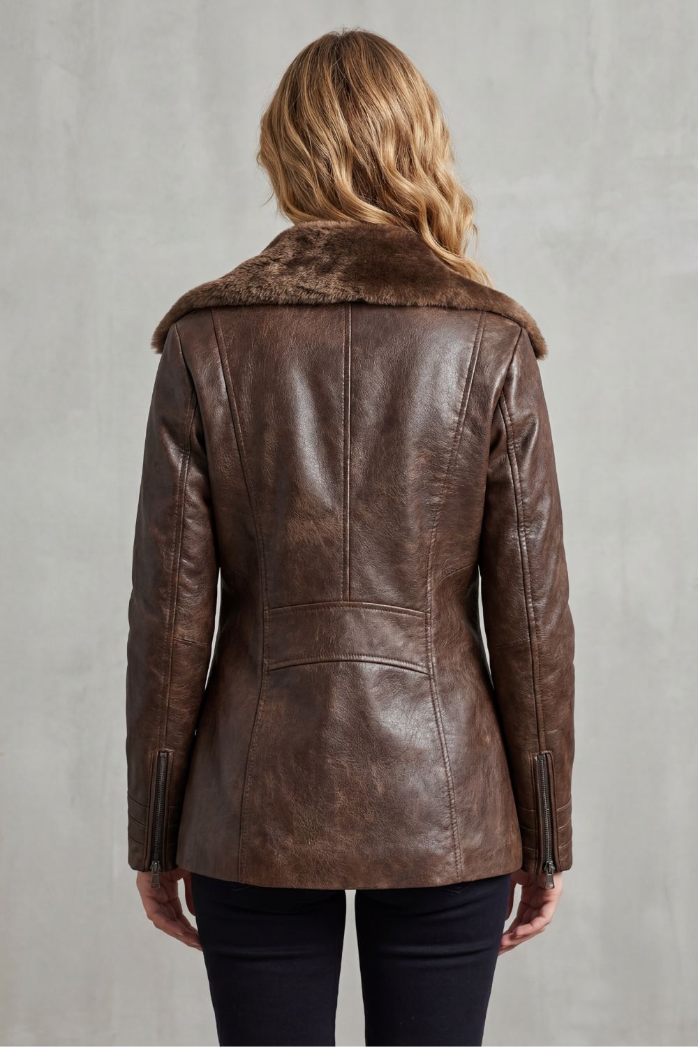 Faux Leather Shearling Collar Jacket
