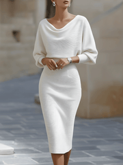 Draped Cowl Neck Midi Dress