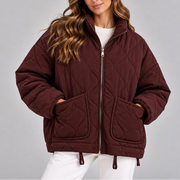 Women's Oversized Quilted Puffer Jacket | High Neck Zip Up Coat