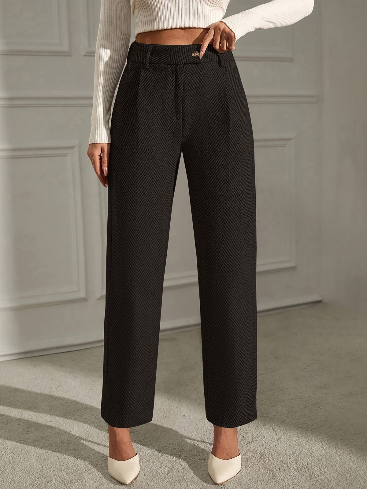 High Waist Straight Leg Trousers