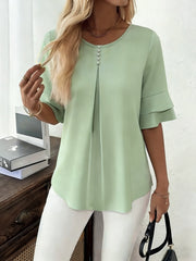 Softly Draped Ruffle-Sleeve Blouse