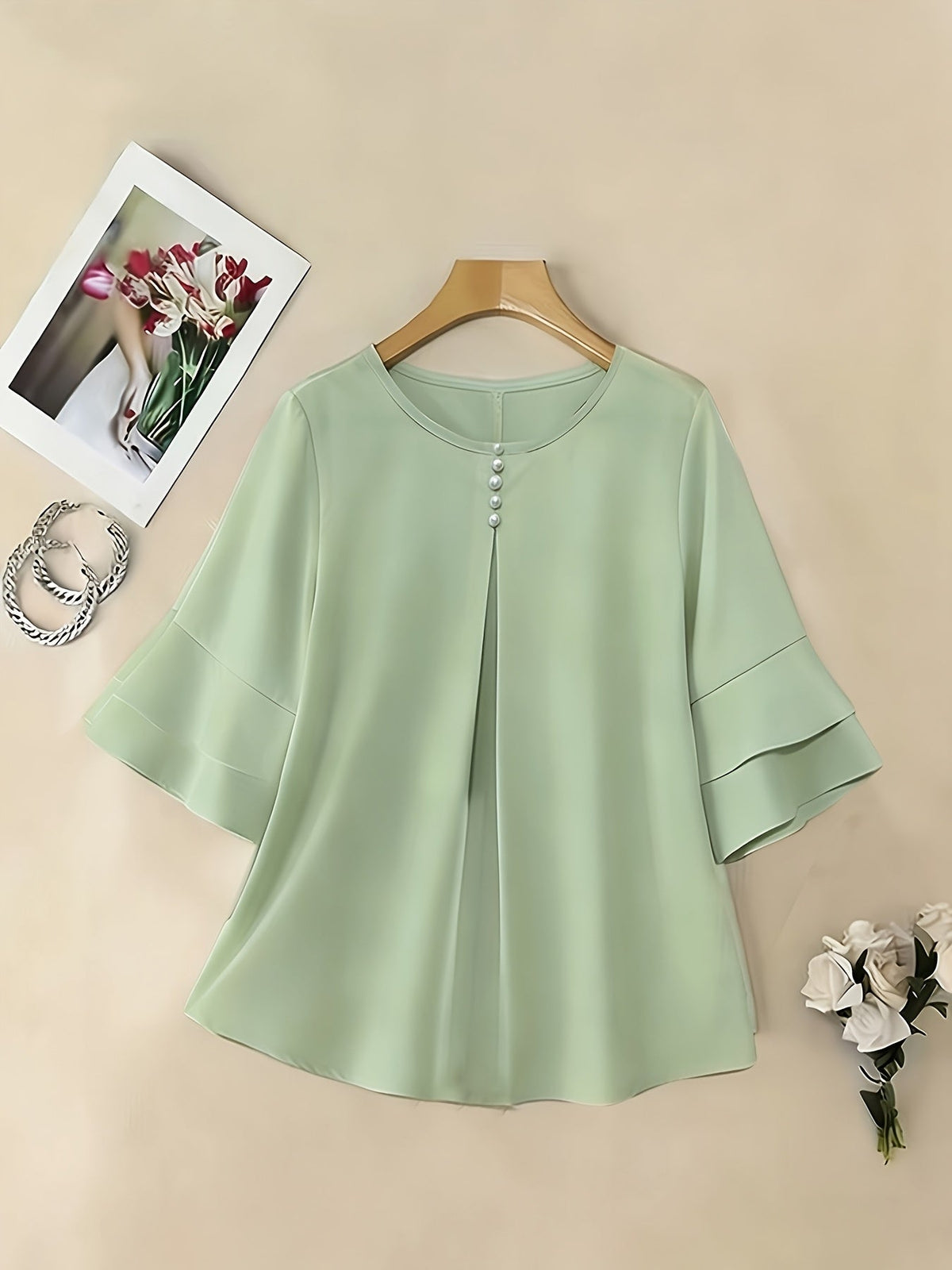 Softly Draped Ruffle-Sleeve Blouse