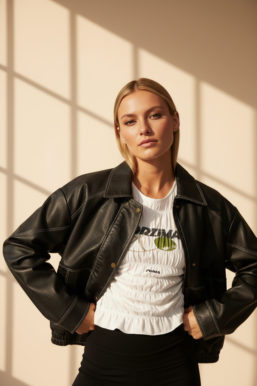 Oversized Faux Leather Bomber Jacket