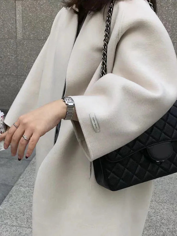 Women's Longline Wool-Blend Coat Open Front Relaxed Fit