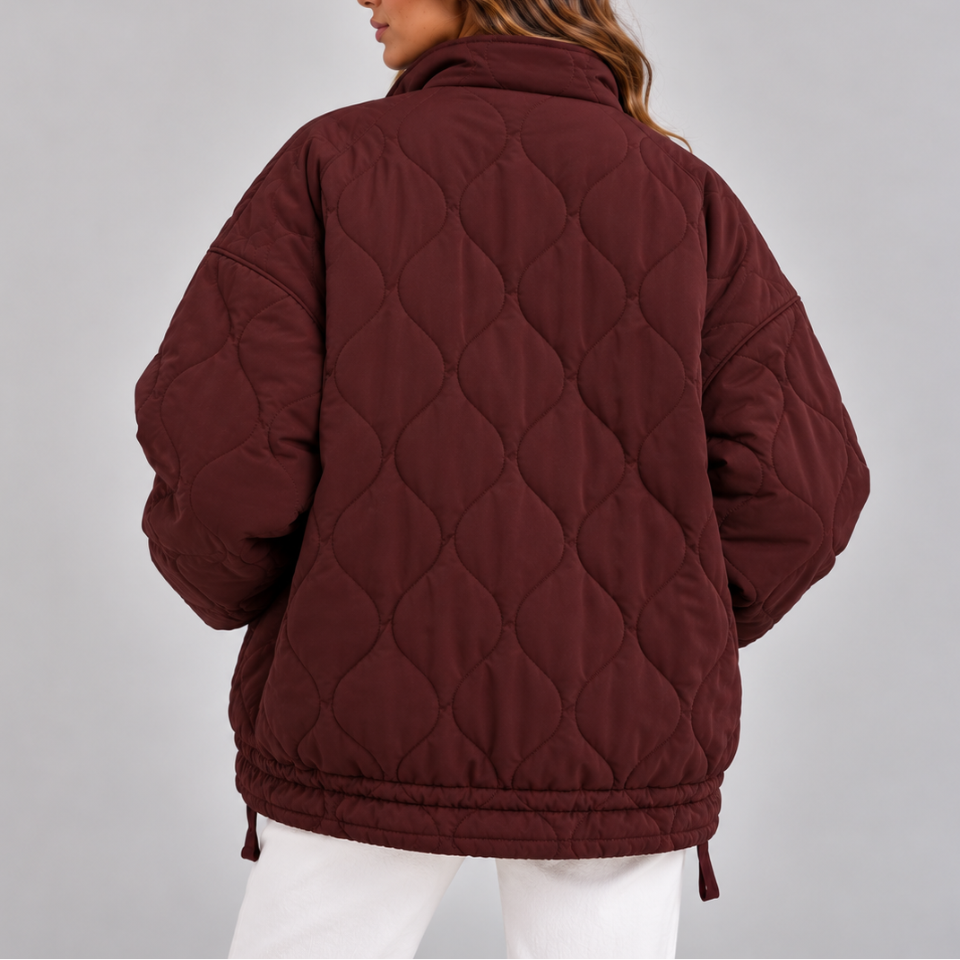 Women's Oversized Quilted Puffer Jacket | High Neck Zip Up Coat