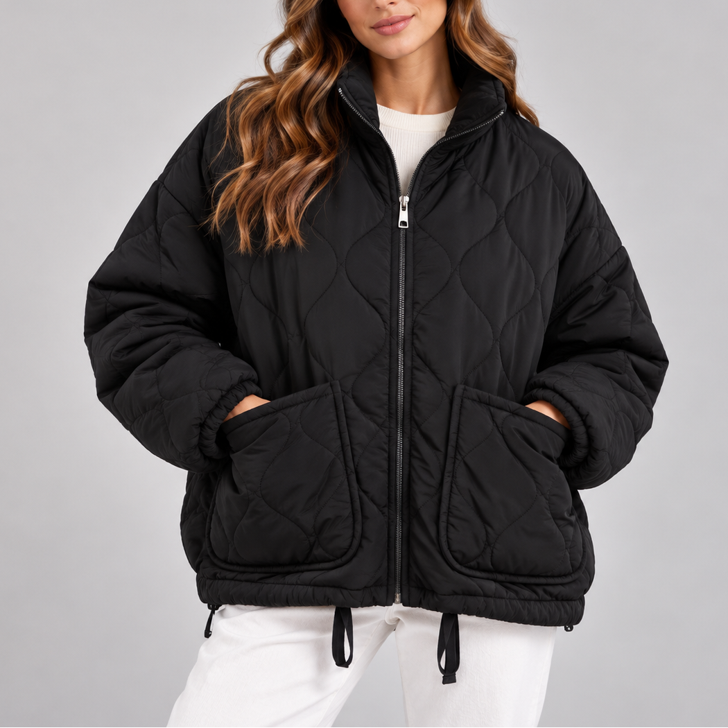 Women's Oversized Quilted Puffer Jacket | High Neck Zip Up Coat
