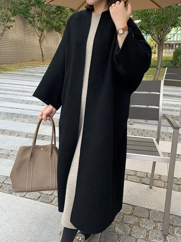 Women's Longline Wool-Blend Coat Open Front Relaxed Fit
