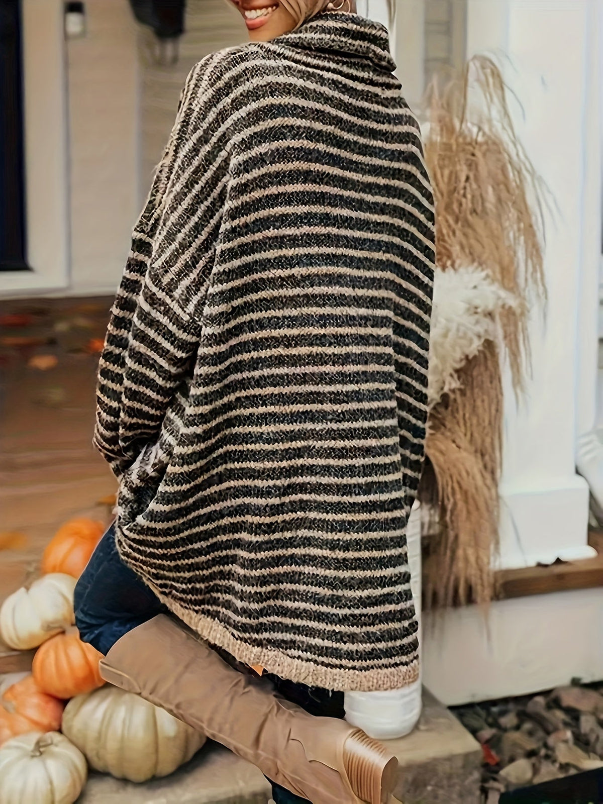 Relaxed Striped High-Neck Sweater