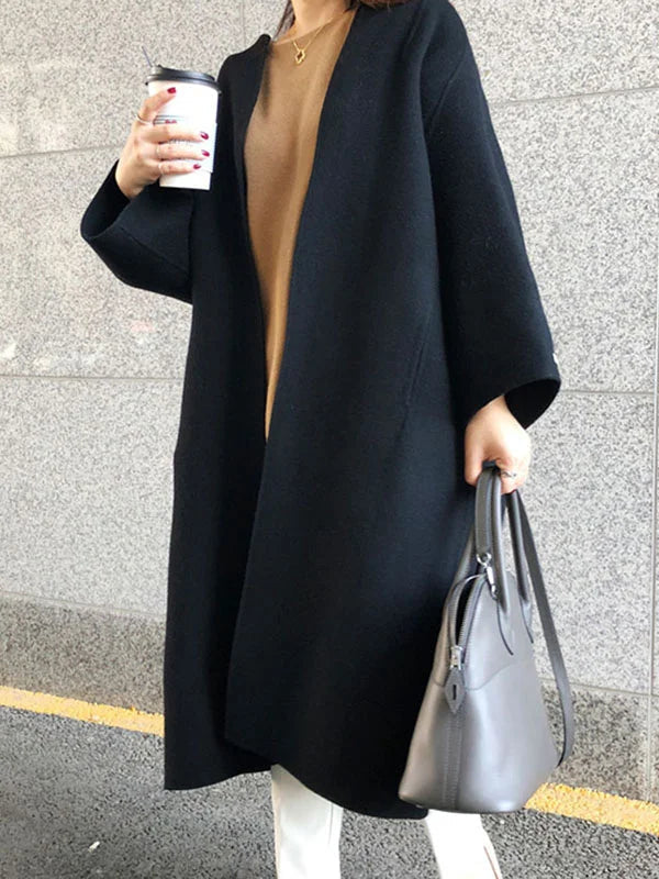 Women's Longline Wool-Blend Coat Open Front Relaxed Fit