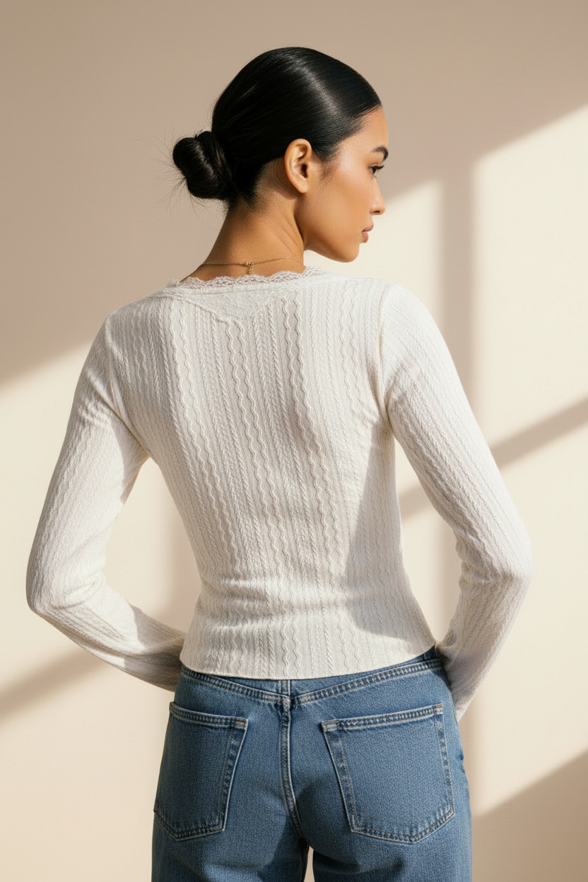 Lace V-Neck Long Sleeve Top