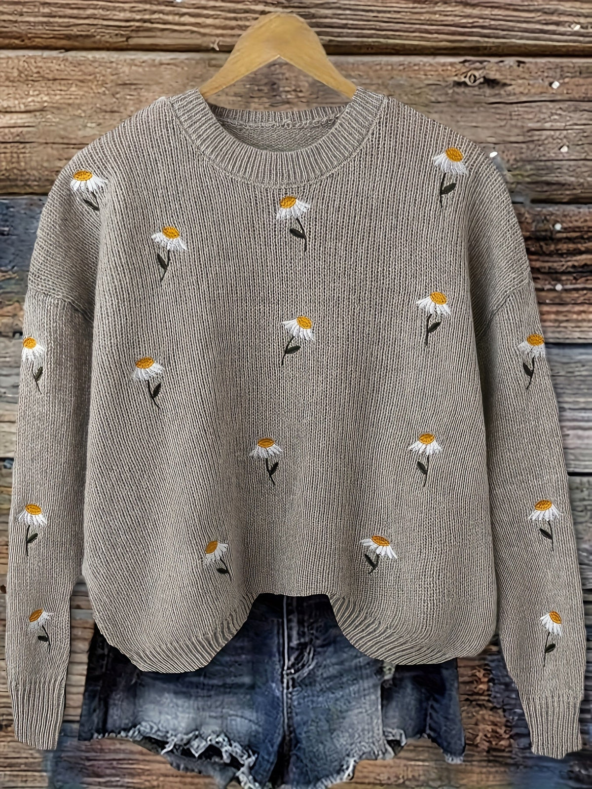 Embroidered Floral Crew Neck Knit Jumper