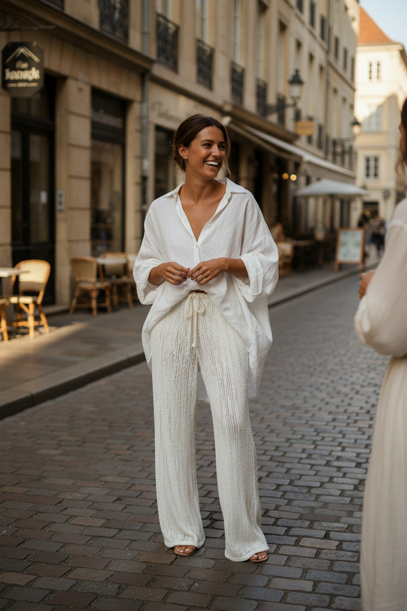 Drawstring Wide Leg Trousers