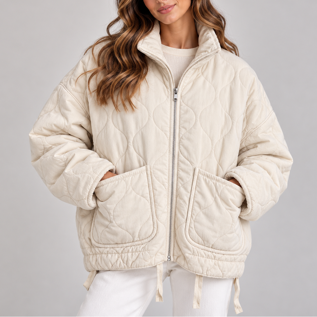 Women's Oversized Quilted Puffer Jacket | High Neck Zip Up Coat