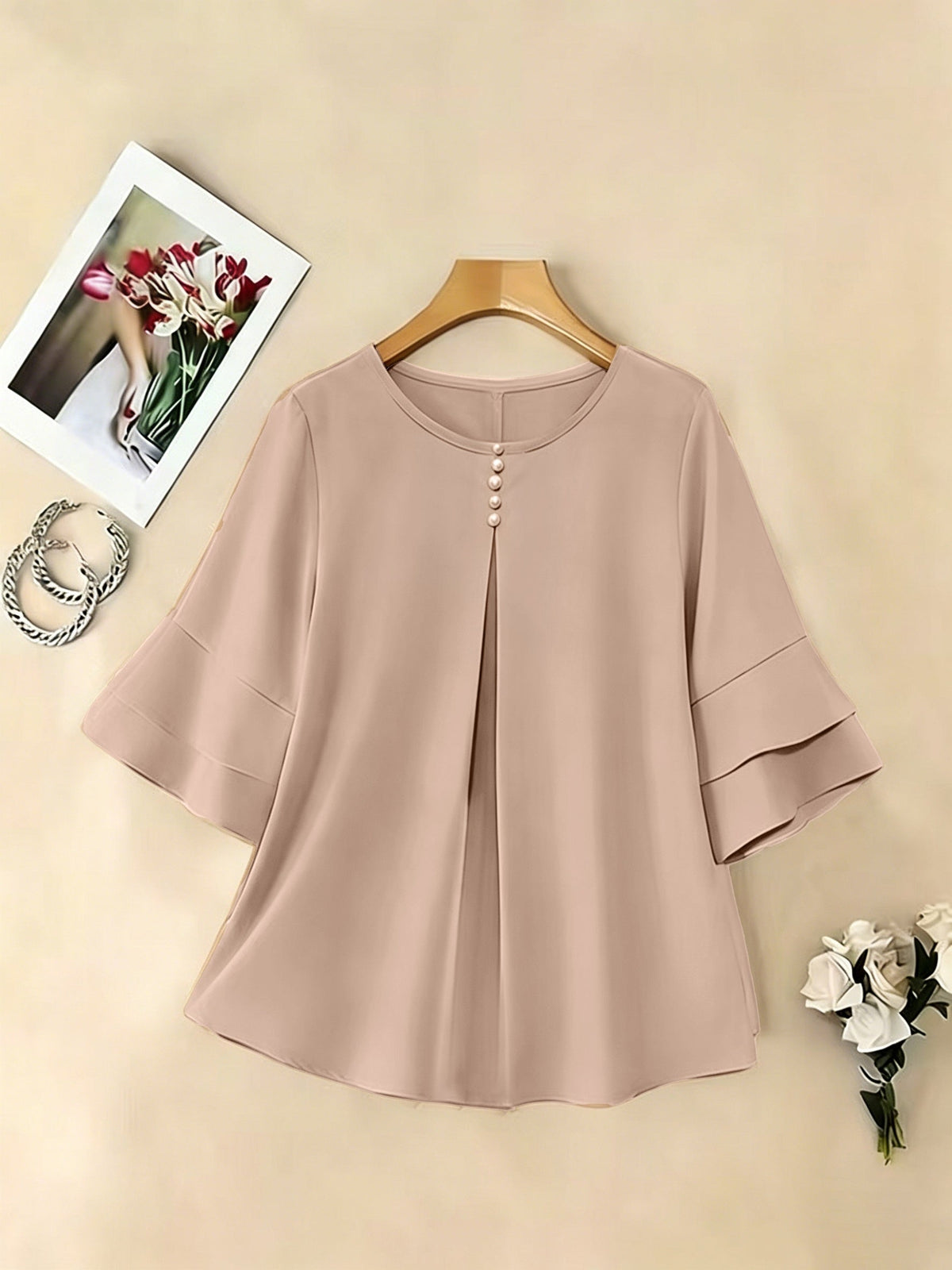 Softly Draped Ruffle-Sleeve Blouse
