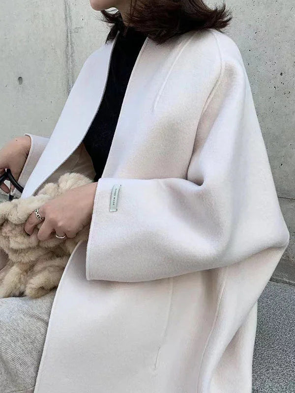 Women's Longline Wool-Blend Coat Open Front Relaxed Fit