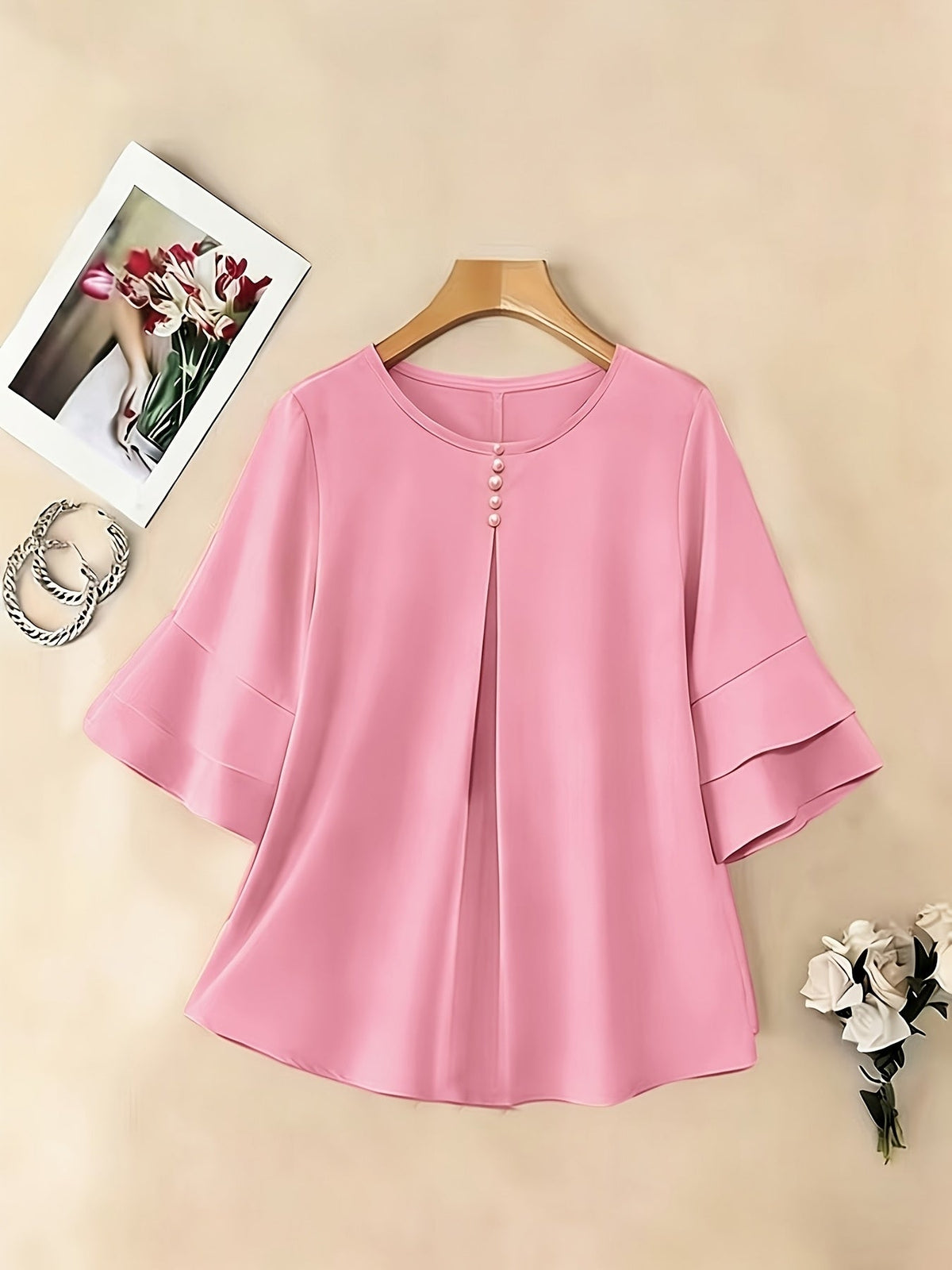 Softly Draped Ruffle-Sleeve Blouse