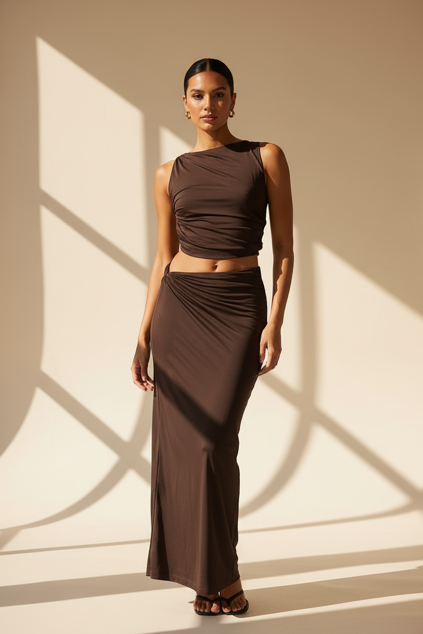 Ruched Maxi Skirt Co-Ord Set