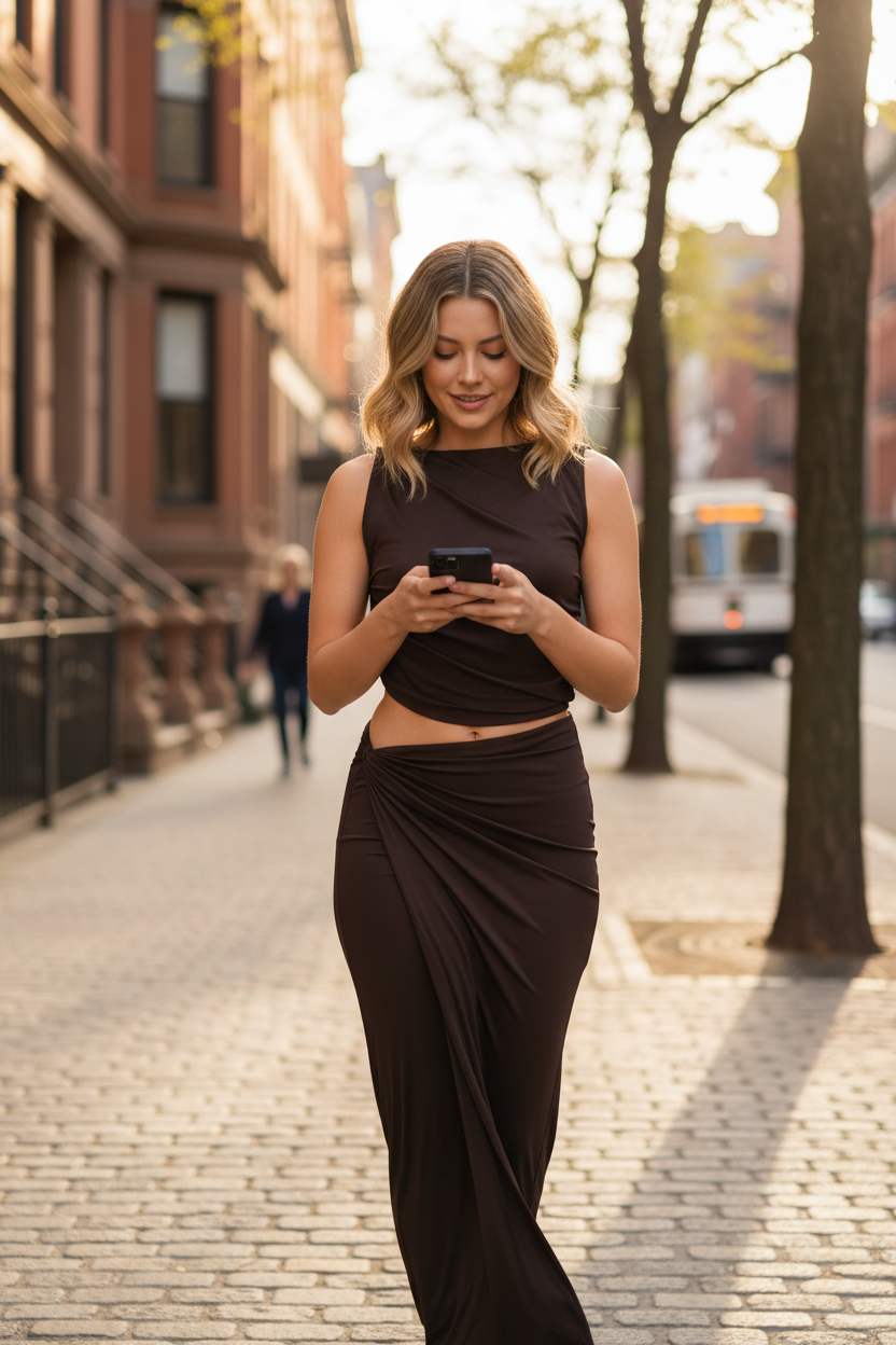 Ruched Maxi Skirt Co-Ord Set