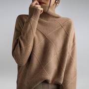 Turtleneck Jumper Camel Ribbed Knit Oversized for Women