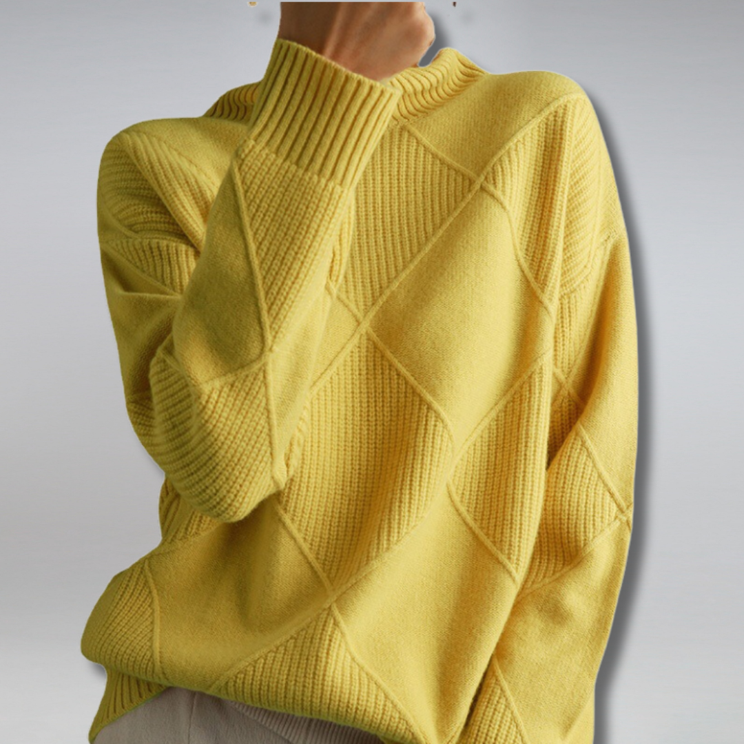 Turtleneck Jumper Camel Ribbed Knit Oversized for Women