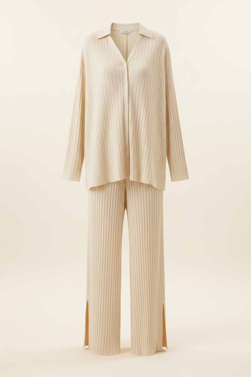 Pleated Shirt Wide Leg Co-Ord Set