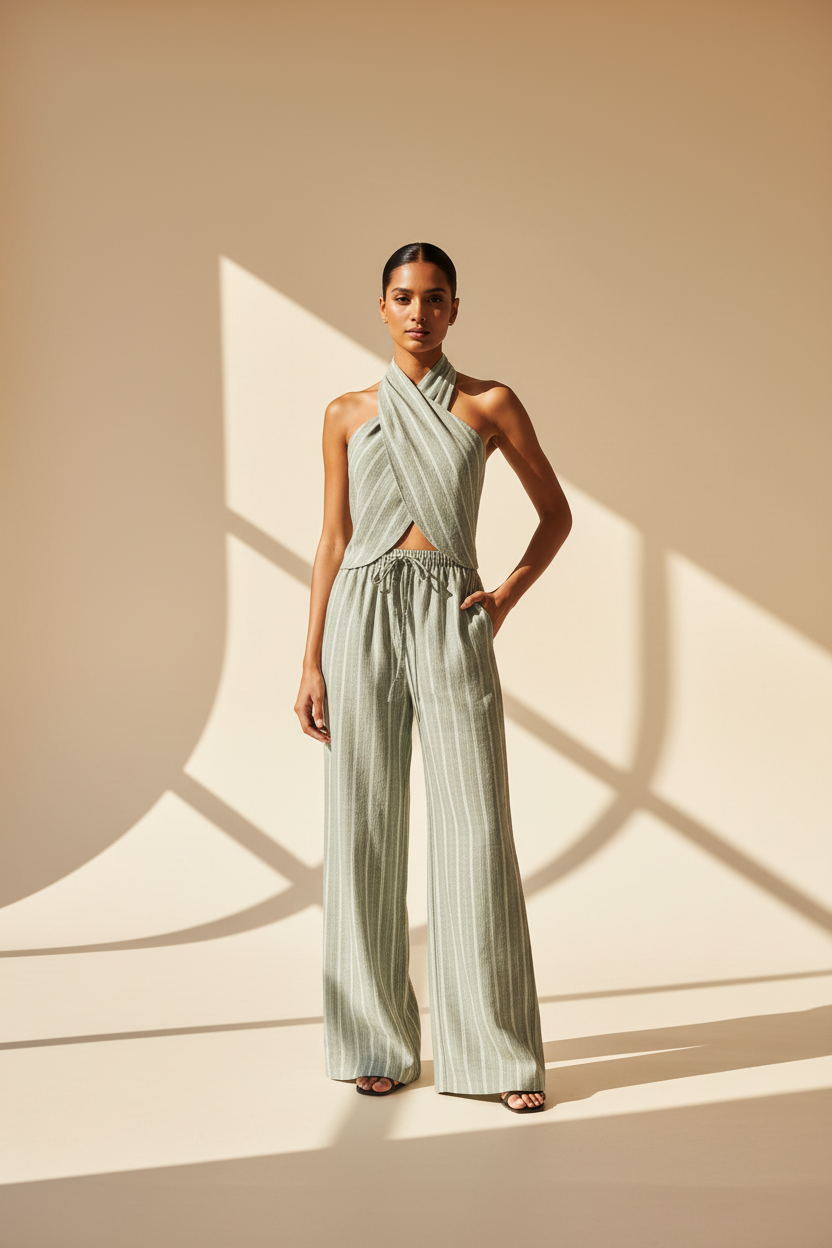 Striped Linen Blend Co-Ord Set