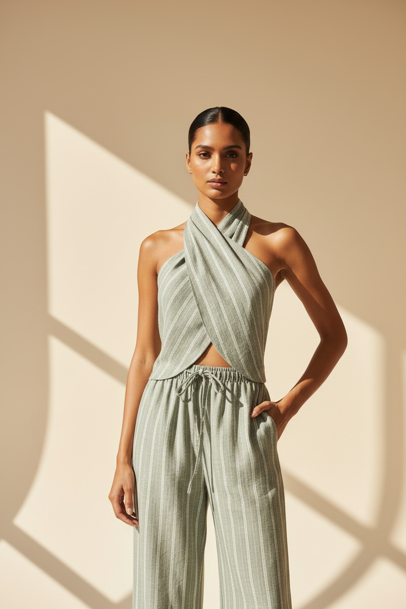 Striped Linen Blend Co-Ord Set