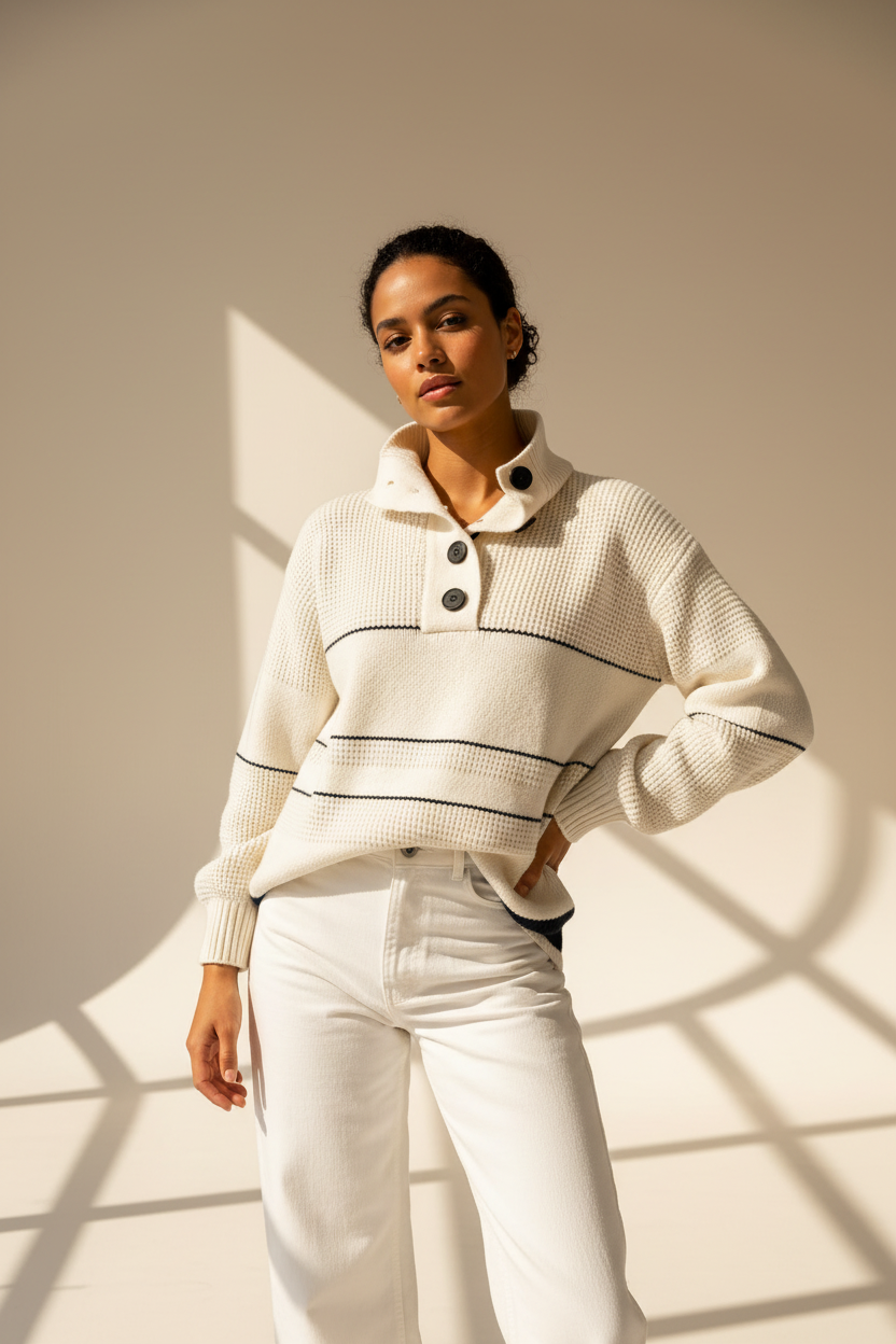 Open Collar Button Up Sweater