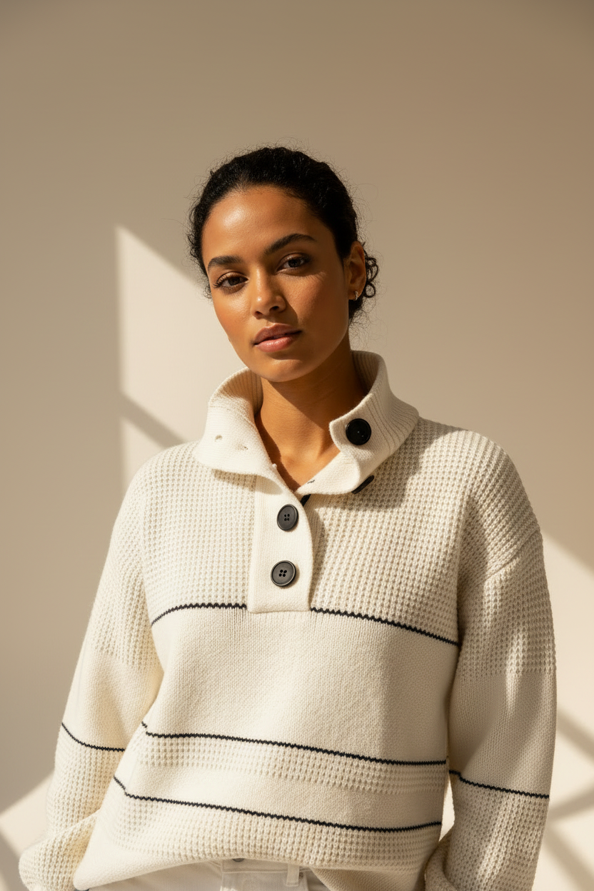 Open Collar Button Up Sweater