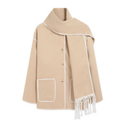 Women's Hooded Cape Jacket with Contrast Stitch Detail