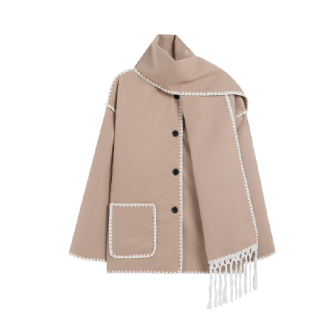 Women's Hooded Cape Jacket with Contrast Stitch Detail